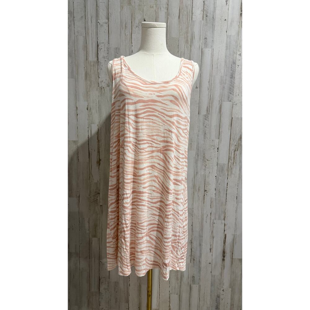 Soma Women’s Sleeveless Zebra-Print Sleep Dress - Pink/Cream - Picture 2 of 7